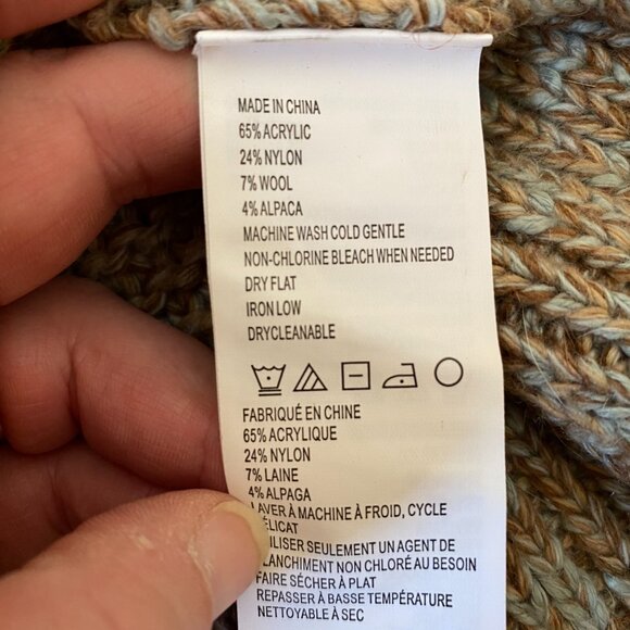 Women's Prana Sukie Chunky Knit Sweater Duster Cardigan Size tan/blue M Wool - Picture 8 of 8